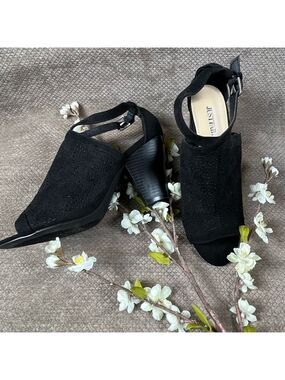 Just fab Womens Black Open Toe Block Heel Sandals Size 10 EUC